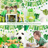 Green Birthday Decorations - Happy Banner With Honeycomb Balls, Palm Leaves Hanging Swirl Streamers, Circle Dot Garland - Party Decoration For Boy Girl