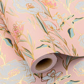 Pink Wedding Wrapping Paper Roll With Flower Patterns - 17 In X 32.8 Ft - 1 Roll (46.5 Sqft.Ttl.) Foil Floral Design Gift Wrap For Wedding, Valentines Day, Mothers Day, Birthday, Christmas