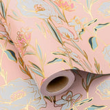 Pink Wedding Wrapping Paper Roll With Flower Patterns - 17 In X 32.8 Ft - 1 Roll (46.5 Sqft.Ttl.) Foil Floral Design Gift Wrap For Wedding, Valentines Day, Mothers Day, Birthday, Christmas