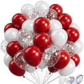68Pc Metallic Red/White Balloons 12" Latex & Confetti Set for Parties
