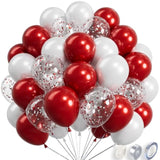 68Pc Metallic Red/White Balloons 12" Latex & Confetti Set for Parties