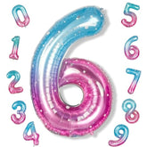 40 Inch Balloon Number 6 Blue Pink, Large Foil Mermaid 6 Balloons Number For Women, Starry Rainbow Globos De Numero 6 Helium Balloons For Girls 6Th Birthday Anniversary Graduation Party Decorations
