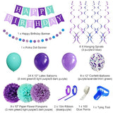 Mermaid Birthday Party Decorations Banner with Purple Mint Confetti Balloons Garland Set