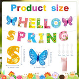 Hello Spring Banner, 4Pcs Spring Banner Decorations Flowers Bloom Garland For Welcome Spring Fireplace Mantle Party Spring Easter Birthday Bunting Banner Double-Sided