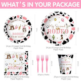 Western Cowgirl 2Nd Birthday Party Supplies, Wild West My Second Rodeo Birthday Decorations Tableware Girl, Paper Plate, Cup, Napkin, Fork | Serve 24