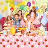 4 Pack Strawberry Tablecloths Berry Sweet Plastic Table Cover For Birthday Decorations Strawberry Baby Shower Party Decorations, 54 X 108 Inch