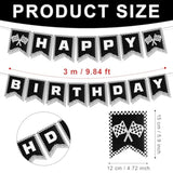 Race Car Happy Birthday Banner, Checkered Flag Decorations for Racing Theme Party