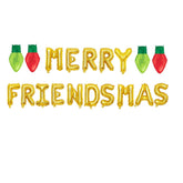 Merry Friendsmas Glittering Christmas Banner With Lightbulb Balloons, Friends-Themed Christmas Winter Holiday Party Garland Bunting Decorations.