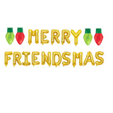 Merry Friendsmas Glittering Christmas Banner With Lightbulb Balloons, Friends-Themed Christmas Winter Holiday Party Garland Bunting Decorations.