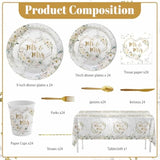 193 Pcs White Wedding Party Decorations, Mr And Mrs Paper Plates Cup And Nakpins Set, Floral Wedding Disposable Dinnerware With Tablecloth, Bridal Shower Disposable Party Supplies, 24 Guests
