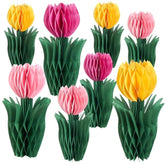 8Pcs Flower Party Decorations Tulips Honeycomb Centerpieces 3D Tulips Centerpieces For Tables Pink White Table Toppers Birthday Boho Wedding Party Decorations Girl Baby Shower (Tulips-02)