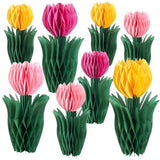 8Pcs Flower Party Decorations Tulips Honeycomb Centerpieces 3D Tulips Centerpieces For Tables Pink White Table Toppers Birthday Boho Wedding Party Decorations Girl Baby Shower (Tulips-02)
