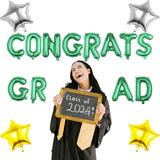 Congrats Grad Green Foil Balloons Star Letters for Graduation Retirement Party