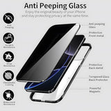 Magnetic Privacy Case For Iphone 16 Pro Max, Anti Peep Magnetic Adsorption Double Side Tempered Glass Full Body Case Privacy Screen Protector Metal Titanium Frame Clear Back Phone Case Cover Pink