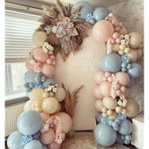 Gender Reveal Balloon Arch Garland Kit, 140Pcs Dusty Pink Misty Blue White Sand Nude Balloons For Boho Neutral Baby Shower Boy Or Girl Gender Reveal Birthday Bear Theme Party Decorations