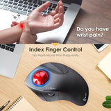 Bluetooth 5.1 + 2.4 G Wireless Ergonomic Trackball Mouse, Finger Control Roller Ball Mouse, 3 Device Switch, Silent Programmable Buttons, 1000/1600/2400 Dpl, Compatible With Pc, Windows, Macos