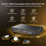 24 Port Poe Switch With 2 Gigabit Uplink Ethernet Port, 400W High Power, Support Ieee802.3Af/At, Rackmount Unmanaged Plug And Play Poe+