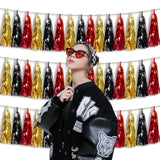 3P Metallic Fringe Banner Garland Foil Tinsel Streamer Wall Hanging Curtain Backdrop Banners For Parade Floats Graduation Decorations, Baby Bridal Shower Party Decoration(Red-Black Gold)