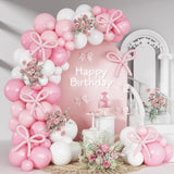Pink & White Bow Balloon Garland 91pcs Coquette Decor for Baby, Bridal and Birthday Parties