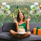 72x44" Greenery Sage Green Happy Birthday Banner Eucalyptus Glitter Backdrop Decor