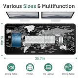 World Map Gaming Mouse Pad Black Desk Mat Pad Xxl Mouse Pads For Desk 35.4X15.7In Mousepad With Stitched Edges,Non-Slip Rubber Base,Waterproof Computer Keyboard Pad For Gamer,Office&Work