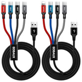 Multi Charging Cable 3A,Usb A To 4 In 1 Nylon Braided Lightning/Dual Type-C/Micro Port Fast Charger Cord For Iphone 16 15 14 13 Pro Max Ipad Air,Galaxy S24/S23,Cell Phones Tablets And More-2Pack/4Ft