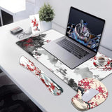 Japanese Desk Mat Set, Large Gaming Mouse Pad With Wrist Rest, Ergonomic Mouse Pad Keyboard Mat Wrist Support,Phone Holder,Cup Coaster,Home Office Desk Accessories Decor Supplies, Cherry Blossom