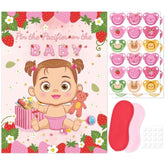 Pin The Pacifier On The Baby Game, Strawberry Baby Shower Decoration Include Sweet Poster Blindfold 36 Pacifier Stickers For Sweet Strawberry Birthday Party Decorations Baby Shower Activities Supplies