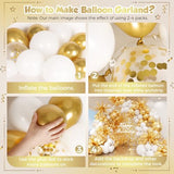 White and Gold Balloon Arch Garland Kit 153pcs with Star, 22 18 12 10 5in Different Size White Metallic Gold Confetti Latex Balloons for Birthday Anniversary Wedding Baby Shower Decoration