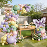 Spring Floral Butterfly Balloon Arch Kit,155Pcs Pastel Purple Yellow Pink Green Balloon Garland With 3D Stickers Daisy Butterfly Foil Balloons For Fairy Baby Shower Birthday Tea Party Decorations