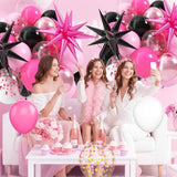 Pink And Black Balloons, 12 Inch Hot Pink And Black Party Decorations With Confetti Metalic Balloon Star Foil Balloons For Mouse Theme Birthday Wedding Bridal Shower Party Decoration