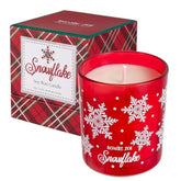 Christmas Scented Candle - 6Oz Soy Wax Candle, Snowflake, Infused With Frosty Snow & Pine Aroma - Scottish Plaid Red And Green Gift Box For Holiday Season Gift