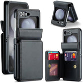 Samsung Galaxy Z Flip 5 Case,Rfid Blocking Leather Wallet Case With Card Holder Kickstand Slim Hard Shockproof Back Case For Galaxy Z Flip 5 5G 2023 (Black)