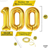 , Large Gold 100 Balloon Number - 40 Inch | Mylar Foil Balloon For 100Th Birthday Decorations | 100Th Gold Balloons For Anniversary Decorations | Golden Birthday Party Decorations