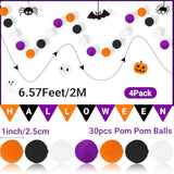 4 Pack 26.3FT Halloween Felt Ball Garlands Black Orange White Purple Pom Decor