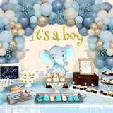 172Pcs Dusty Blue Balloon Garland Kit Chrome Gold White for Baby Shower Party