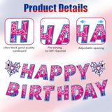 Pink Spider Happy Birthday Banner, Pre-Strung Cartoon Theme Party Decorations