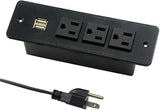 Recessed Conference Power Strip 3 Outlets 2 USB Ports 1875W 10 Ft Cord