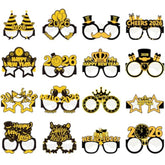 16-Piece Happy New Year 2026 Paper Glasses in Black and Gold for Party Decor
