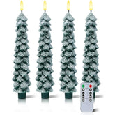 4 Pcs Flameless Christmas Tree Candles With Remote, Snow Covered Real Wax Flameless Taper Candles 9.65 Inch, Led Candlesticks Battery Operated With 3D Flickering Flame, Christmas Candles Decor