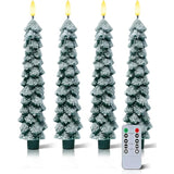 4 Pcs Flameless Christmas Tree Candles With Remote, Snow Covered Real Wax Flameless Taper Candles 9.65 Inch, Led Candlesticks Battery Operated With 3D Flickering Flame, Christmas Candles Decor