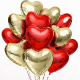 Red And Gold Heart Balloons, 12 Pack, 18 Inch, Foil/Mylar, Helium Supported, Valentine'S Day, Adult, Unisex, Love, Balloons