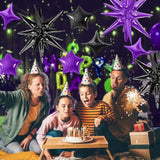 16-Pack Purple and Black Star Foil Balloons 10-22 Inch for Party Decor