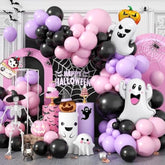 Halloween Balloon Arch Kit - Black, Pink, Purple with Ghost & Pumpkin Foil Balloons Decor