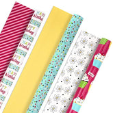 3 Rolls Birthday Wrap Set – Colorful Flowers, Cupcakes, Stripes & Polka Dots, 75 sq. ft.