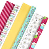 3 Rolls Birthday Wrap Set β Colorful Flowers, Cupcakes, Stripes & Polka Dots, 75 sq. ft.