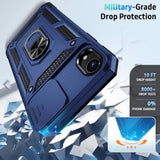 For Iphone Xr Case With Camera Lens Cover, Hd Screen Protector, 10 Ft Military Grade Drop Protection, Magnetic Ring Holder Kickstand Protective Phone Case, Navy Blue