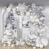 139pcs Snowflake Balloon Arch Kit with Silver and White Balloons