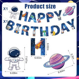 50 Pcs Outer Space Party Decorations Blue Astronaut Ship Happy Birthday Banner Solar System Theme Hanging Swirls Streamers For Birthday Outer Space Party Decorations