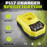1Port P117 Charger Replacement for Ryobi 12V-18V Battery Compatible with Ryobi Charger, NiCad and NiMh Battery P102 P103 P105 P107 P108